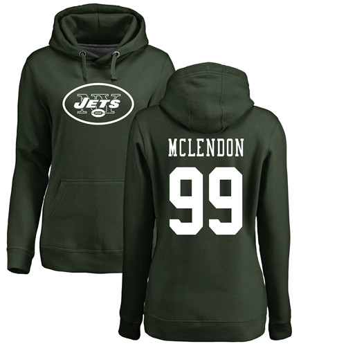 New York Jets Green Women Steve McLendon Name and Number Logo NFL Football #99 Pullover Hoodie Sweatshirts->new york jets->NFL Jersey